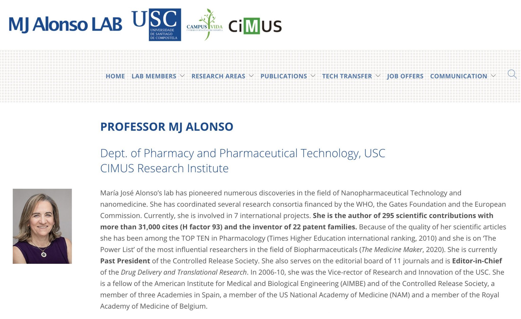 PROFESSOR MJ ALONSO Dept. of Pharmacy and Pharmaceutical Technology, USC CIMUS Research Institute
