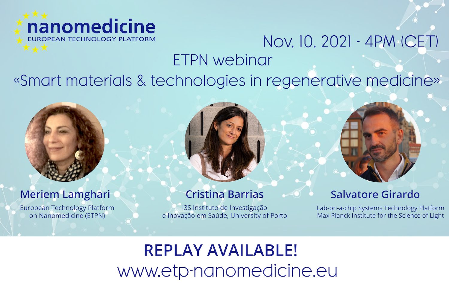 REPLAY: ETPN webinar “Smart materials & technologies in regenerative medicine”
