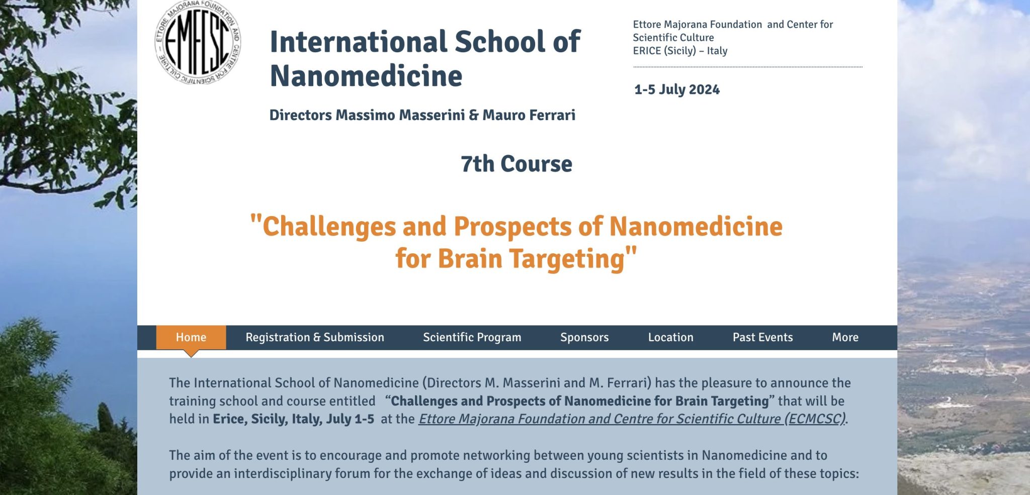 Nanomedicine Summer School on Brain targetting, Erice, Italy